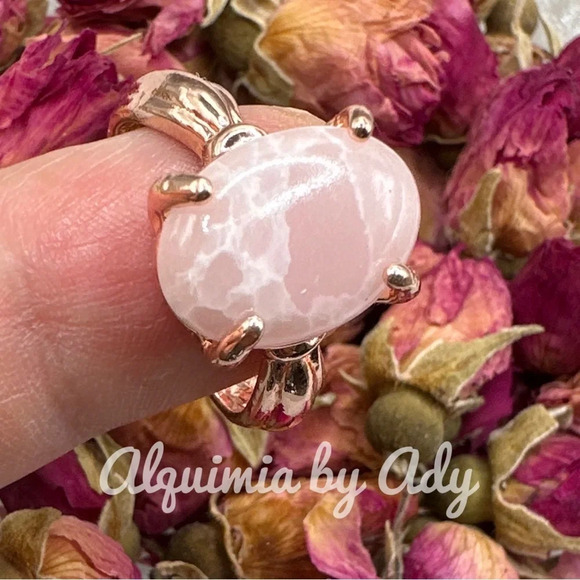 Flower Agate rose gold Victorian gem ring - Picture 2 of 15